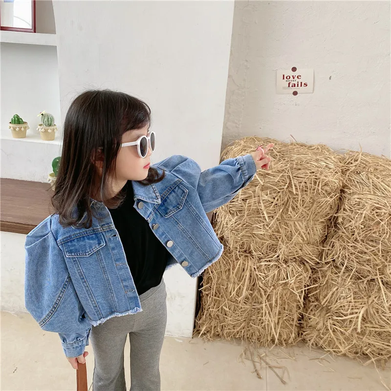 

SS402101 spring new arrival infant baby girls jeans jacket toddler kids denim coat puff sleeve Korean design boutique