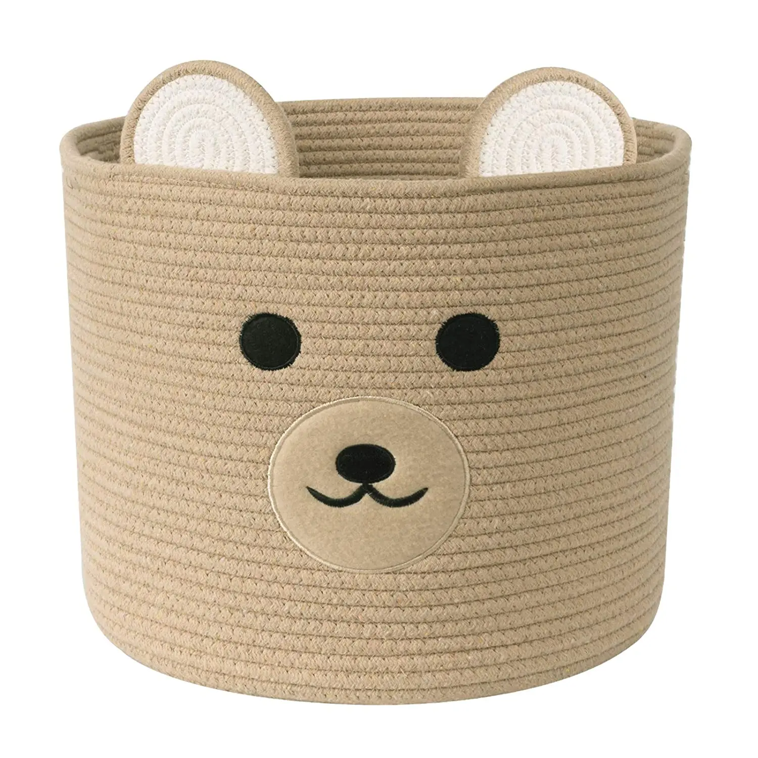 

Baby Laundry Basket Cartoon Bear Pattern Decorative Cotton Rope Toy Storage Basket Woven Baby Nursery Hamper with Animals Patter, Brown
