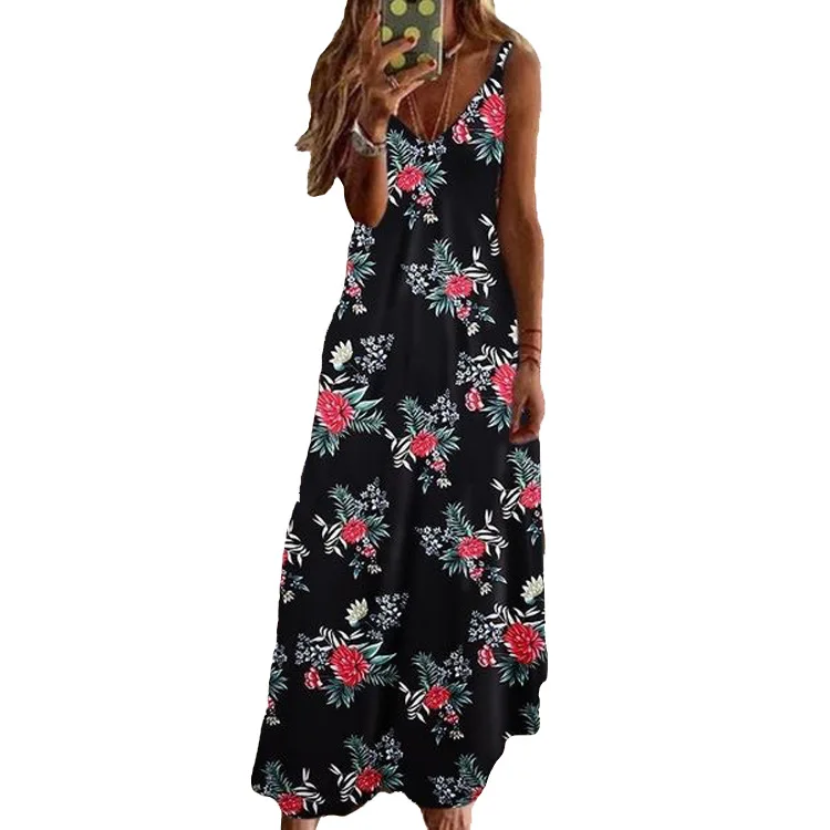 

Wholesale Casual Beach Summer Sexy Floral Print Plus Sizes Dresses Robe Bohemian Casual Dresses, 21 color