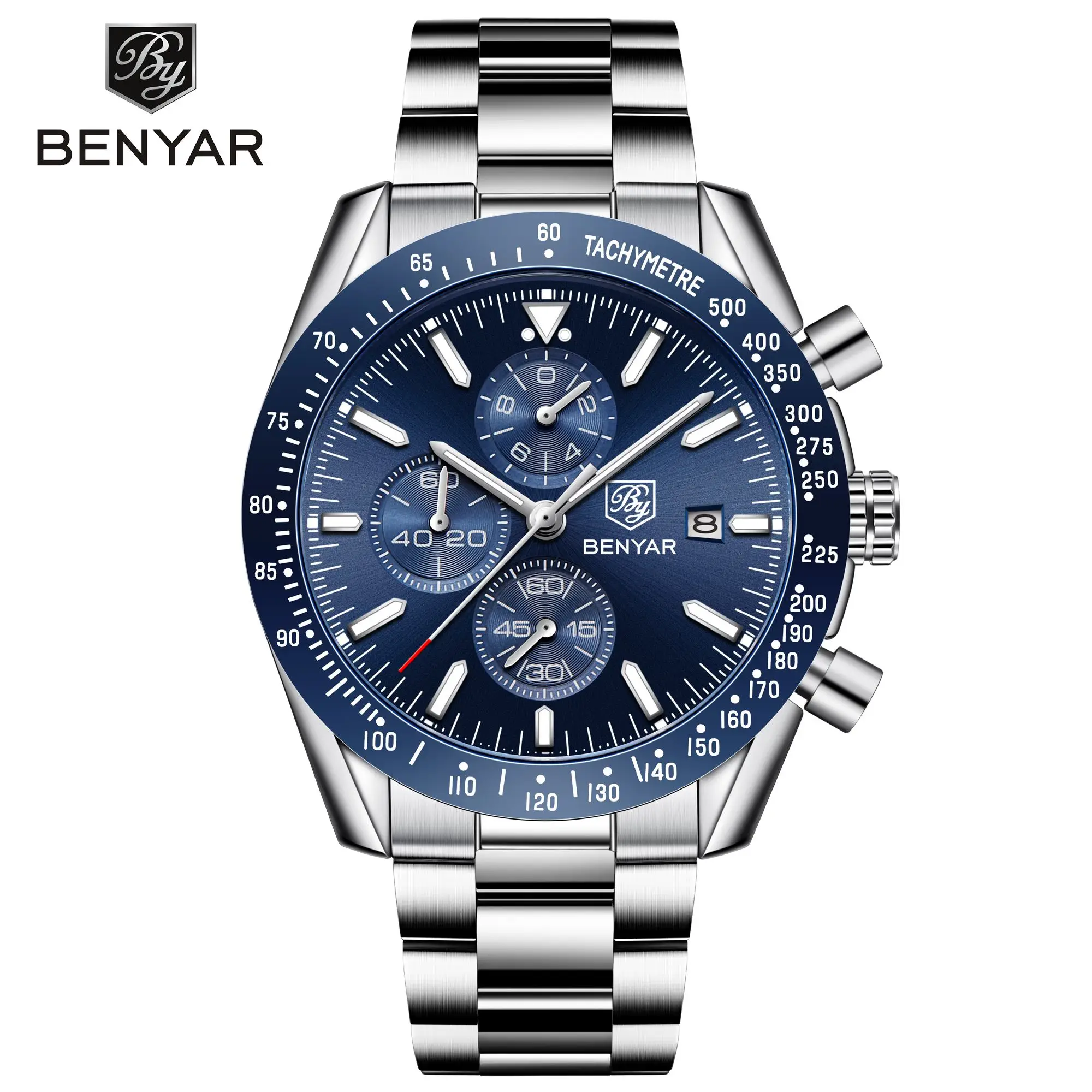 

OEM 2020 Benyar 5140 analog silicon strap wristwatch for men reloj hombre chronograph quartz watch custom logo men wrist watches
