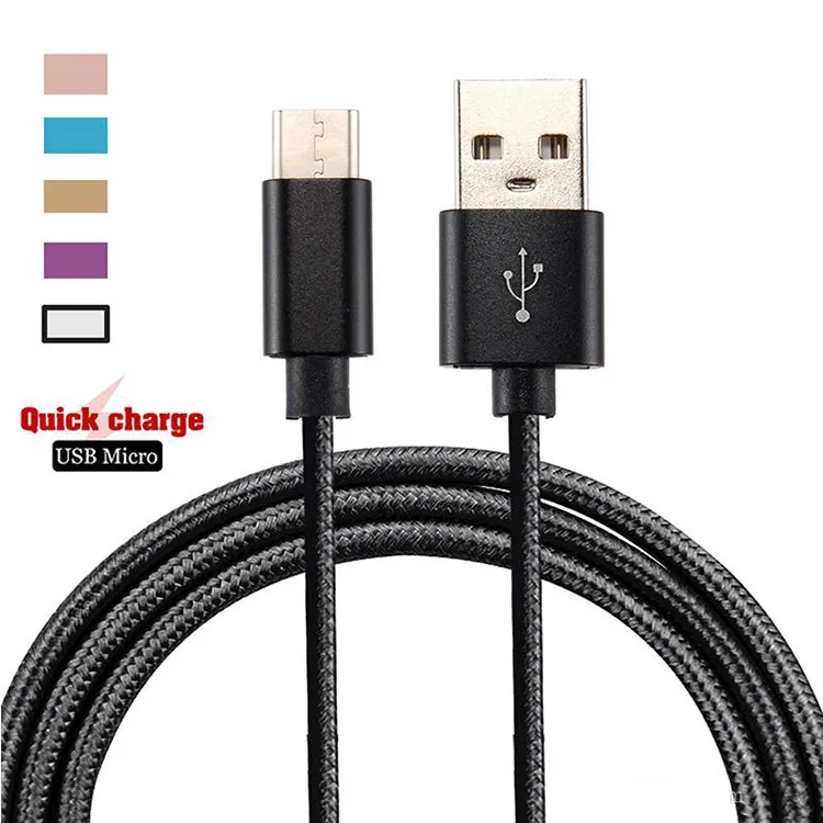 

Metal Braided Micro USB 2.0 Cables V8 USB Data Sync Charging usb cable For Smart Phone, Black silver blue rose purple gold