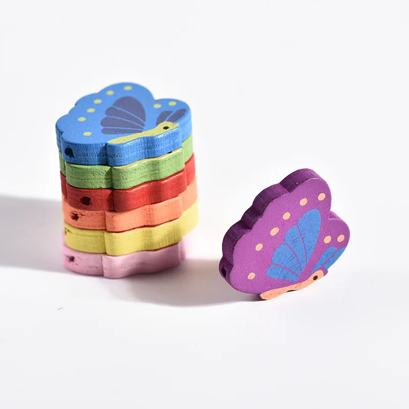 

Wholesale DIY Colored Painted Wooden Butterfly Decorative Accessories Wooden Beads Baby Jewelry Accessories, Multi colors