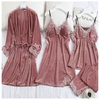 

New style hot women golden velvet three pieces pleuche pajama set lounge wear sleep wear