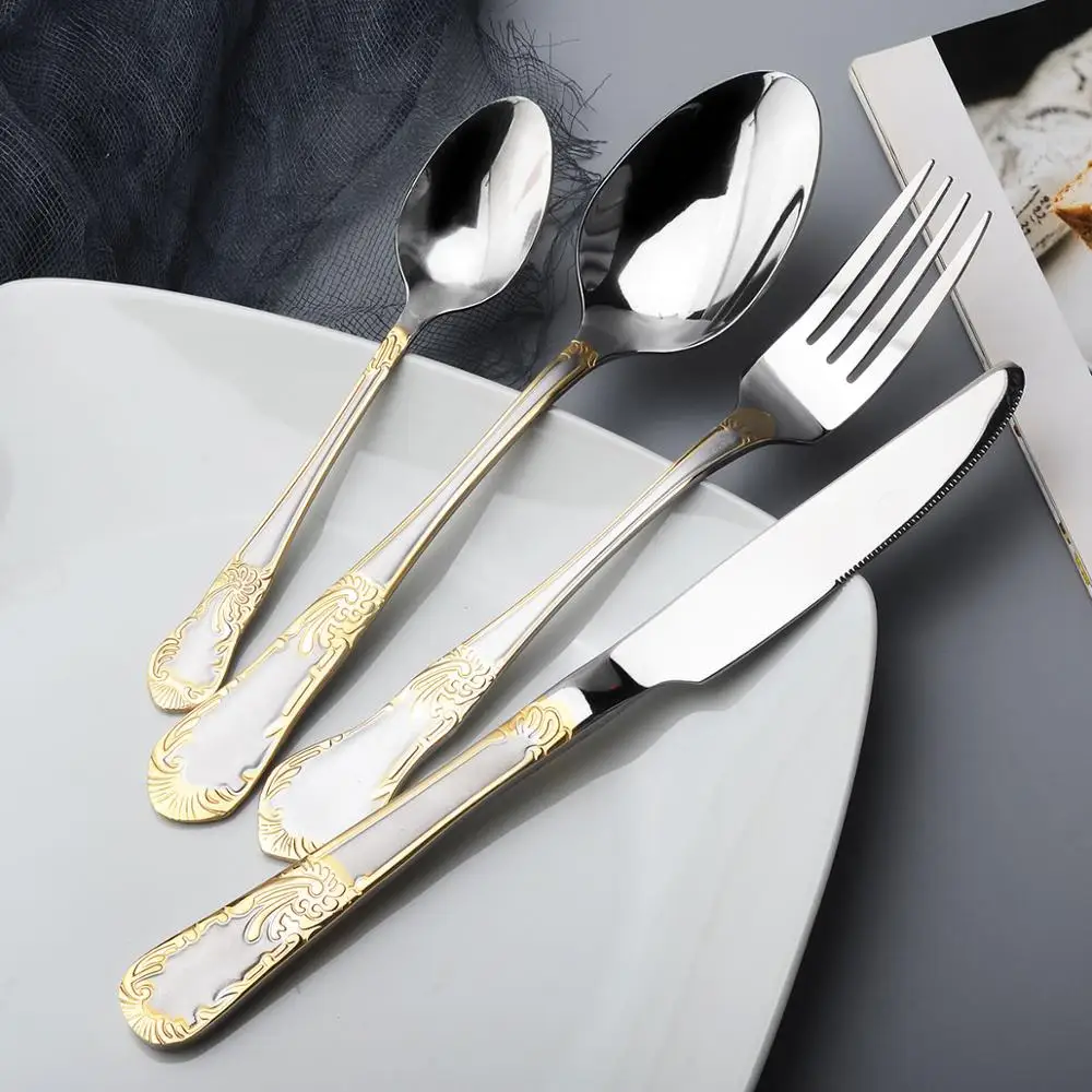 
Gold Flatware High Quality Mirror Polish Stainless Steel Cutlery Set 
