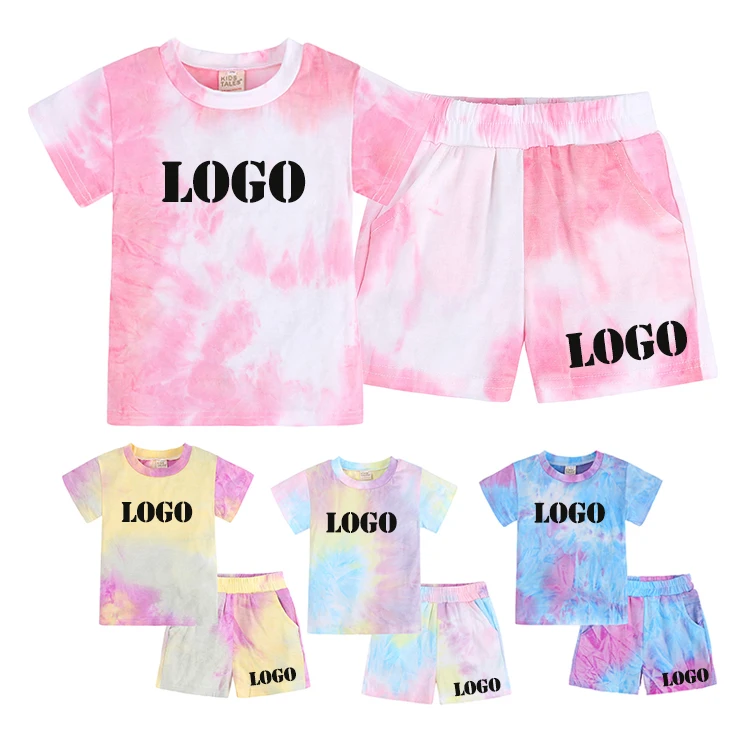 

1-5 Years Kid Boys Girls Tie-Dye Clothes Sets 2pcs Print Short Sleeve Tie-Dye T Shirts Tops+Shorts 2 Colors