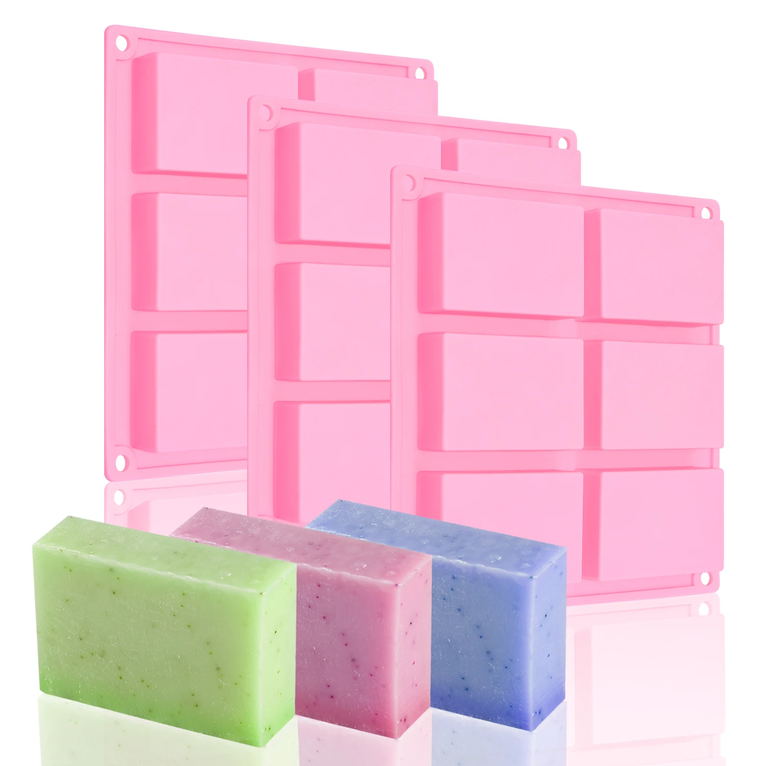 SJ DIY 6 Cavity Silicone Soap Mold Rectangle Oval Round Flower Pattern Soap Mould Silicone Mould