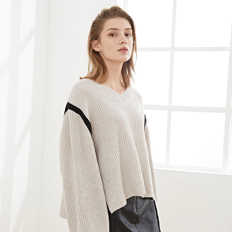 

Wholesale Women Winter Spring Jumper Knit Customized Color Casual Knit Round Neck Pullover Sweater, D gery mel/pink/milk