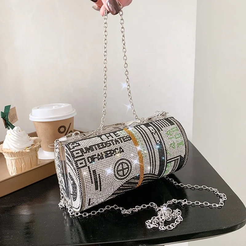 

2021 Trendy Luxury Shiny Evening Bags Ladies Purses Cross Chain Shoulder Clutch Handbags Round Women Rhinestone Candy Purses