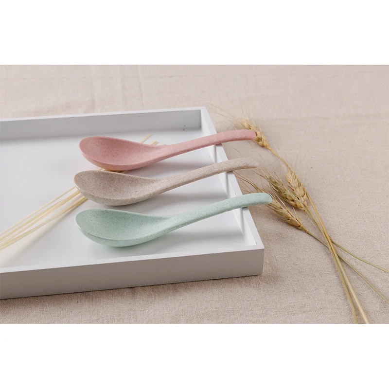 

BPA Free Plastic Wheat Straw Spoon Baby Spoon Soup&Rice Spoon Set For Kids