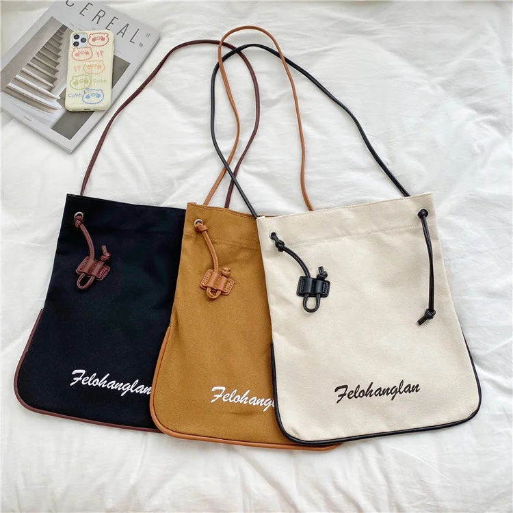 

Women new products Japanese popular handbag simple fashion letter shoulder bag large capacity soft casual canvas handbag