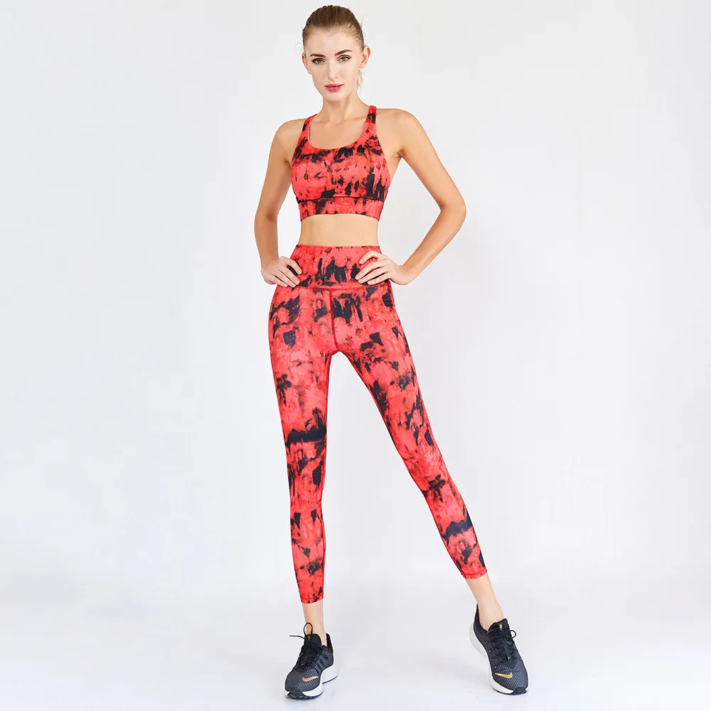 

Wholesale Women 2 Piece Modest Exercise Fitness Gym Workout Custom Wear Set High Quality Summer Printed Yoga Set, Customized colors