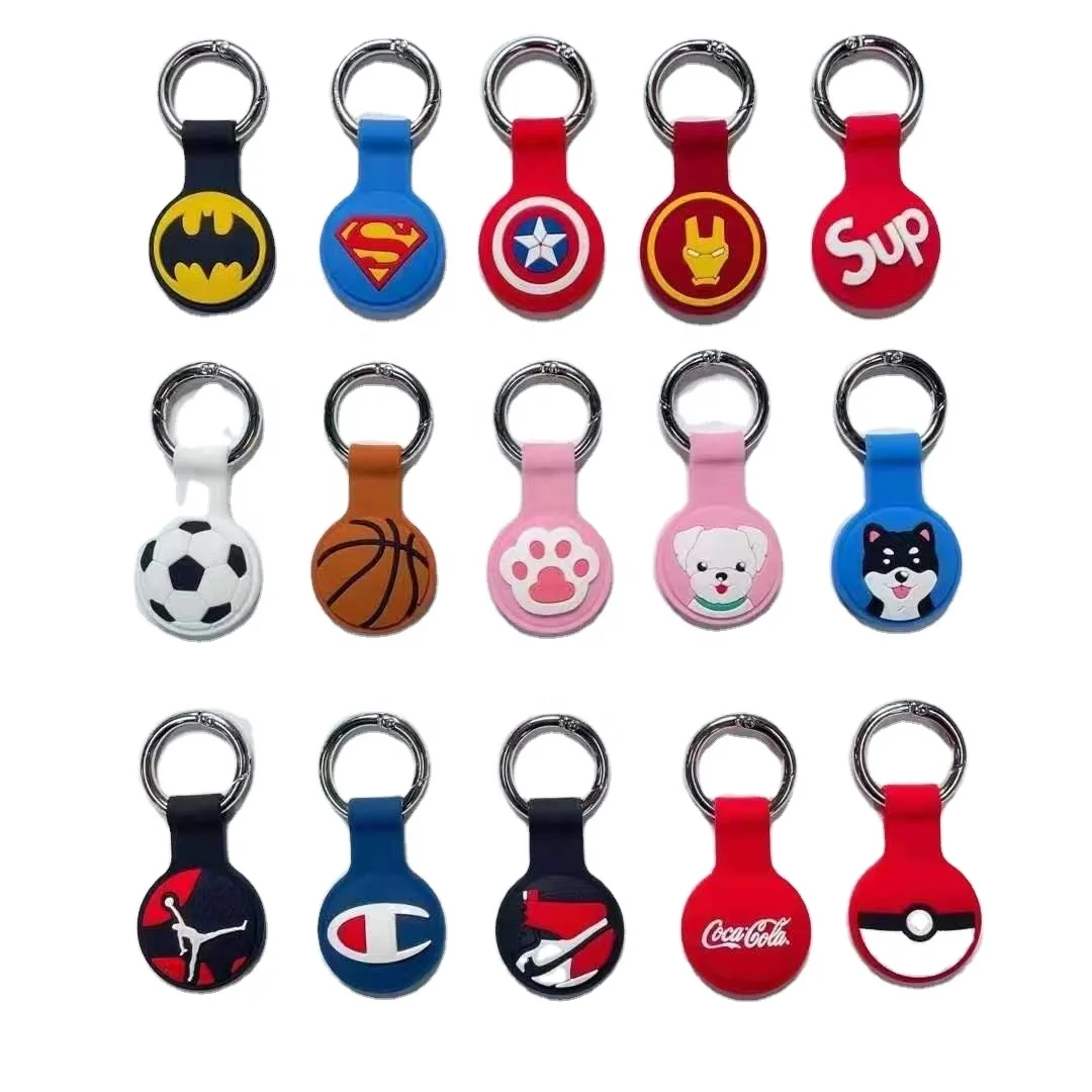 

2021 newest design accessories silicone protective airtags case 3d cartoon keychain holder dogtag belted dog cat collar button