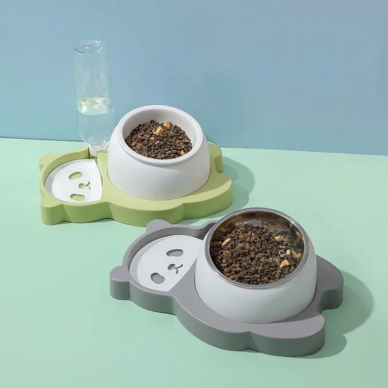 

Stainless Ceramic Cat Food Bowls 500ml Pet Water Bottle and Treats Bowls Automatic Cat Feeder with Stand