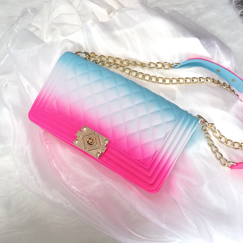 

Newest rainbow colors customized PVC/silicone handbags purses women shoulder bags