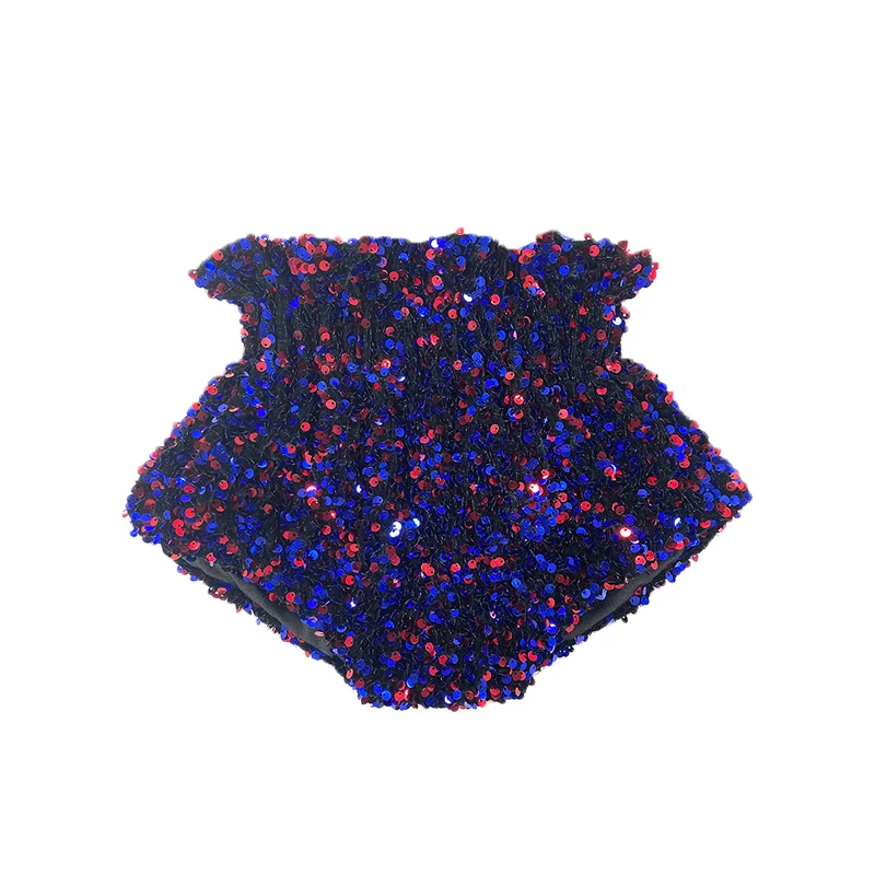 

Festival Blue and Red Sequined Cotton Baby Girls Bloomer Kids Bummies Shorts for 4th of July