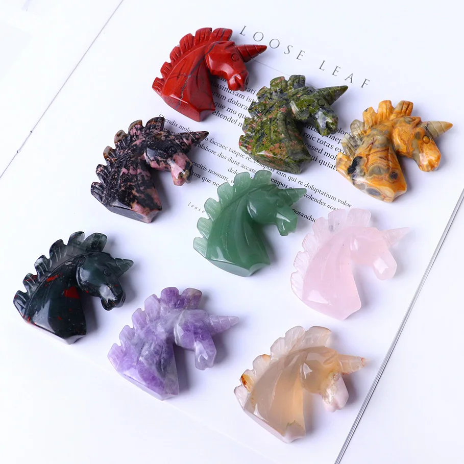 

Wholesale natural quartz animal crystal carvings unicorn statue figurine for decoration