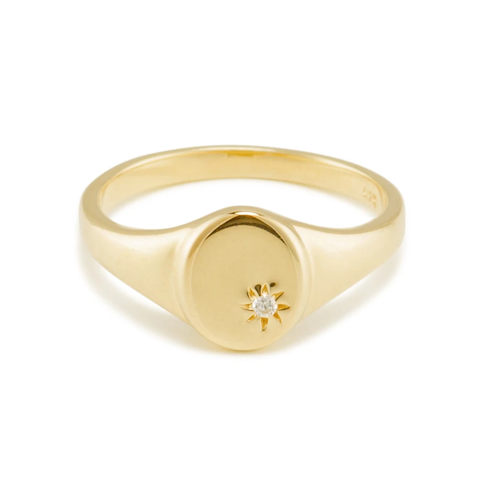 

Fashion Finger Gold Ring Jewelry Women 925 Sterling Silver 18K Gold Plated Star Signet Ring With Cubic Zircon