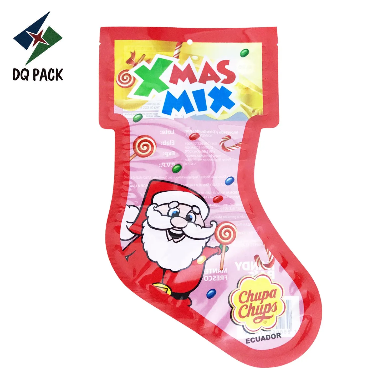 DQ PACK Food Packaging Christmas stocking Shape Zipper Pouch For Candy