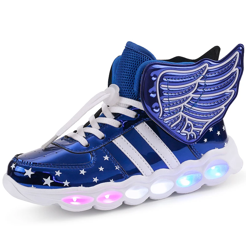 

Boy and Girls Hot-sell 5 colors hidden button USB charging adults led children sneakers shoes led Kids Wing Sneakers