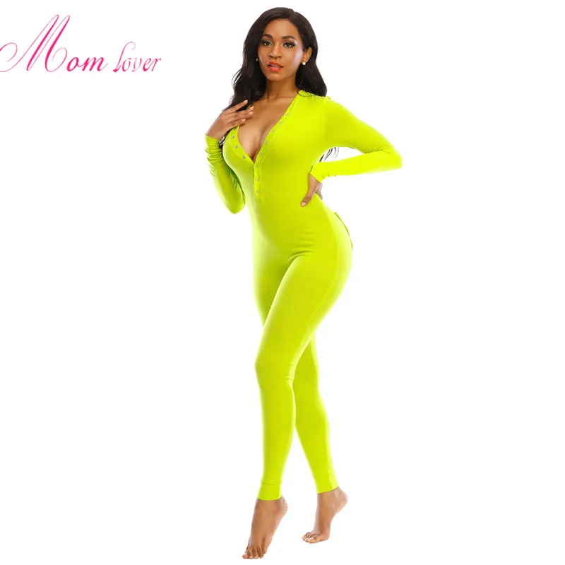 Momlover Custom Logo Plain Color Cotton Long Leg Onesie For Women Onesie Adult With Butt Flap 