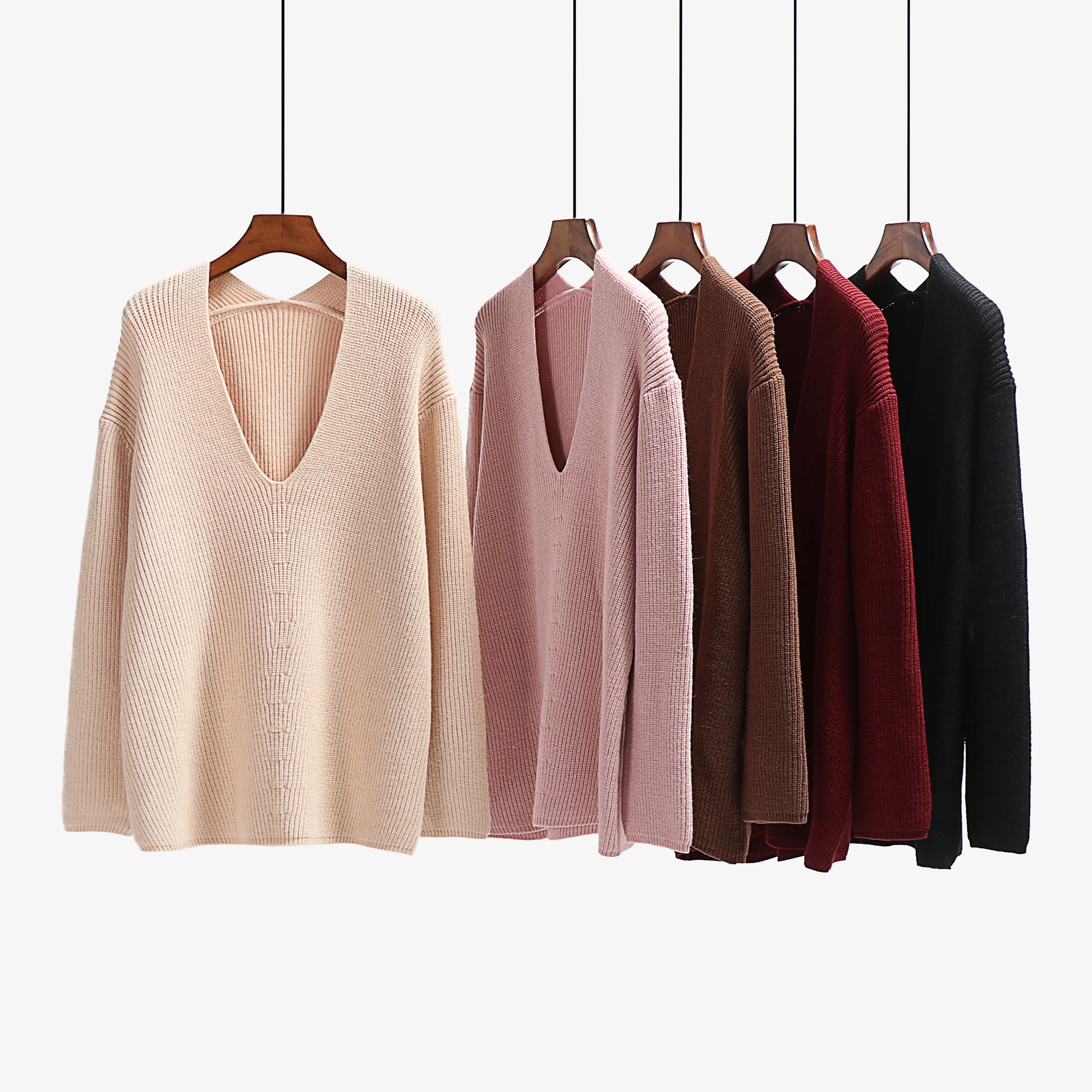 

Women's Deep V-Neck Sexy Knitted Sweater solid color sweater pullneck sweater tops for women