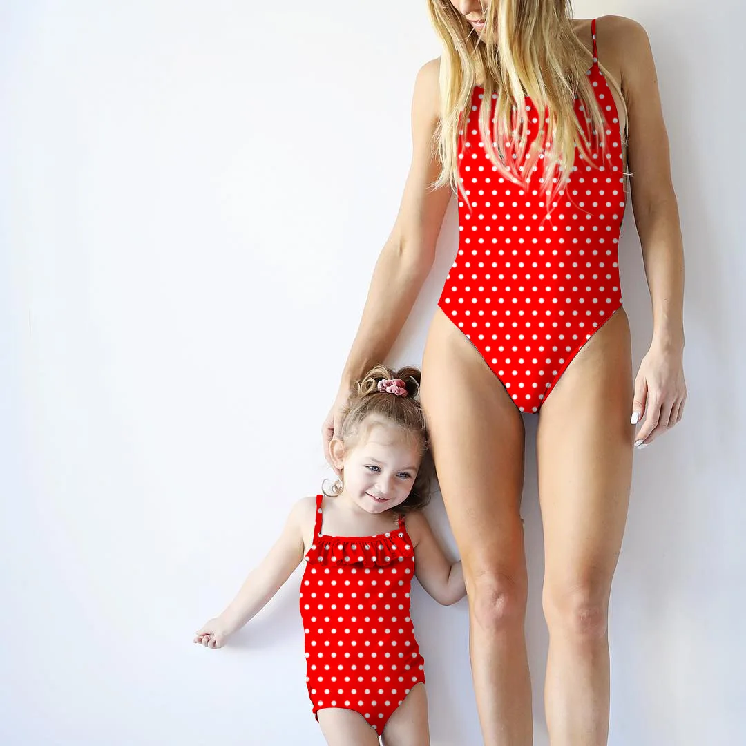 

TW834A High Quality Classical Polka Dot Leopard Striped One Piece Bathing suit Beach suit Parent-child Family swimwear