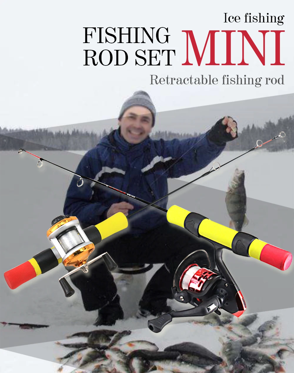 50cm Ice Fishing Rod Combo Pocket