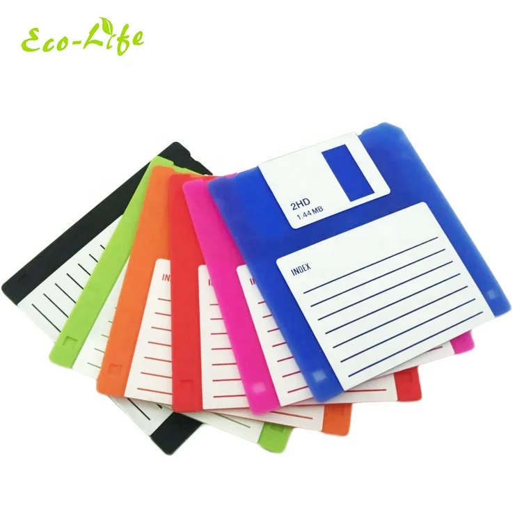 

Heat resistant Set of 6 Silicone floppy disk coaster silicone bar drink coaster, Black/white/red/blue/green/pink