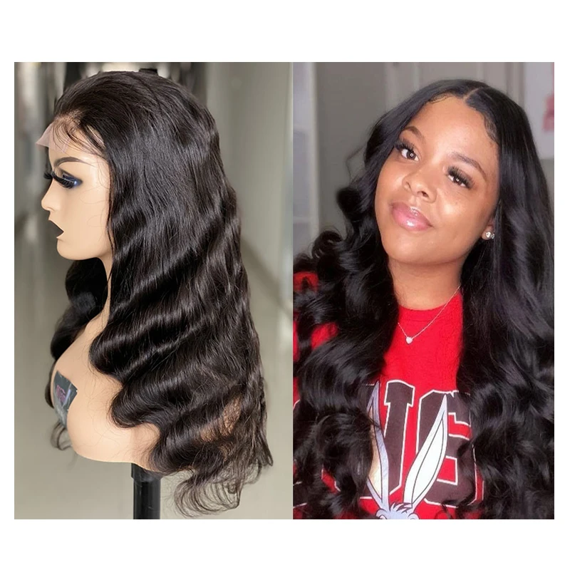 

Natural black body wave lace front Hair Wigs Pre Plucked Brazilian Hair 13x4 Lace frontal Human Hair Wigs For Women