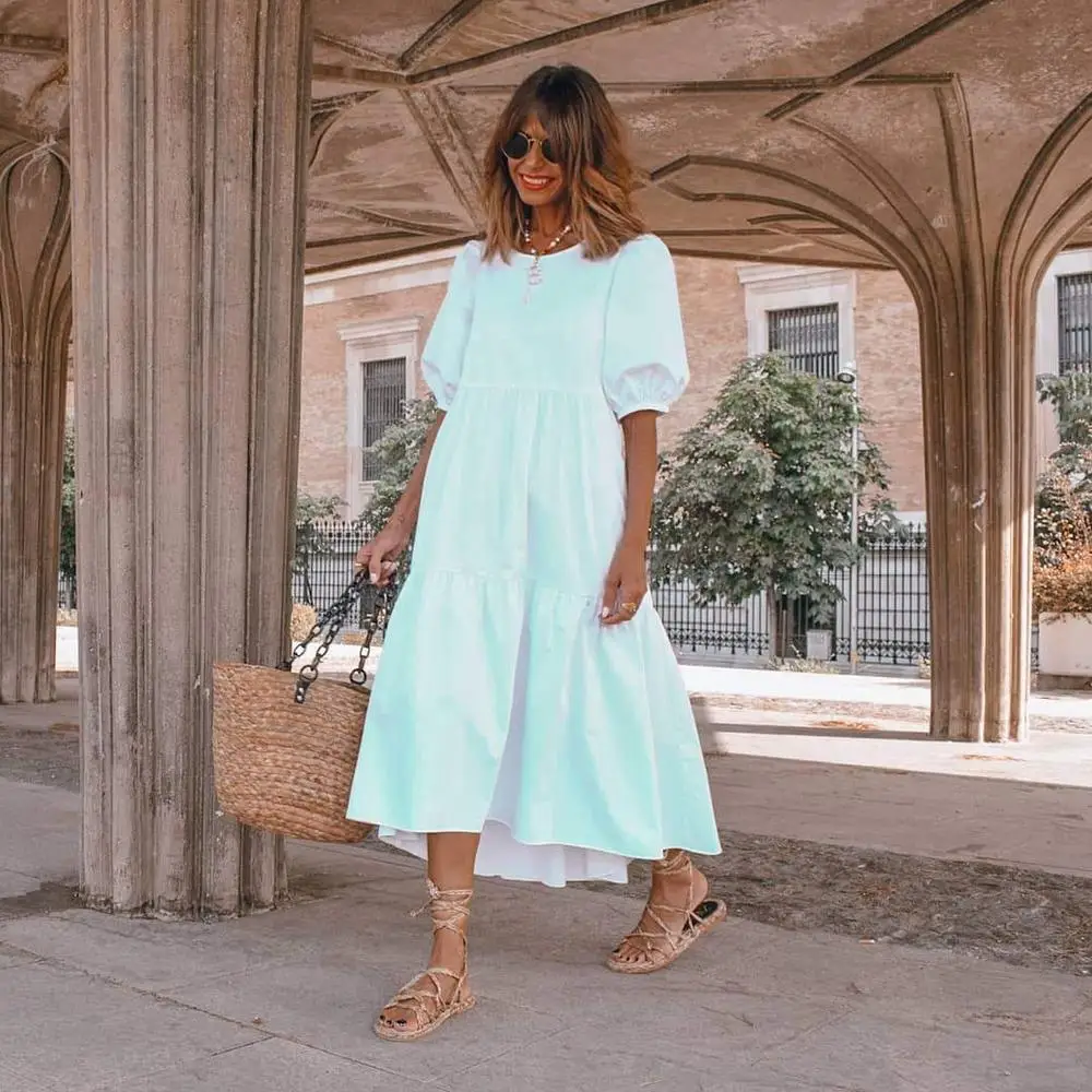 

Wholesale Plus Size Women Clothing Casual Maxi Dresses Solid Simple Women's Summer Dress, As picture or customize color