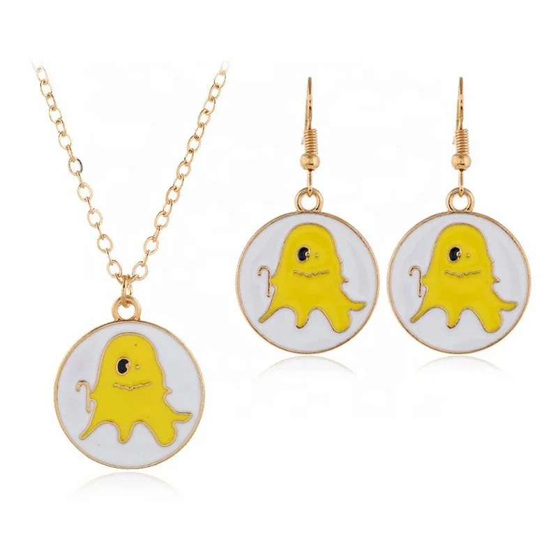 

Free Shipping Halloween Gift Cute Ghost Shaped Earrings Necklace Jewelry set, As picture