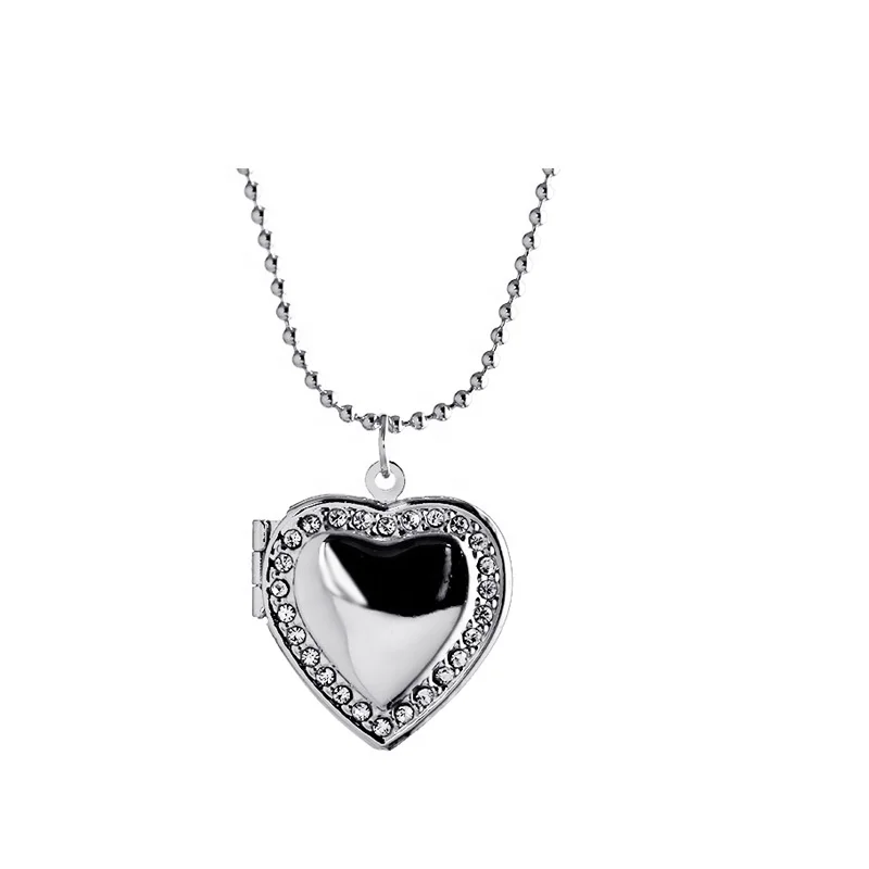 

Custom Charm Locket Heart necklace with rhinestone