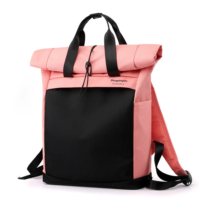 

Custom Casual Anti Theft Roll Top Laptop Shoulder Bag Student Girls Boys College School Bag Unisex Women Men Travel Backpack, Pink, gray, black