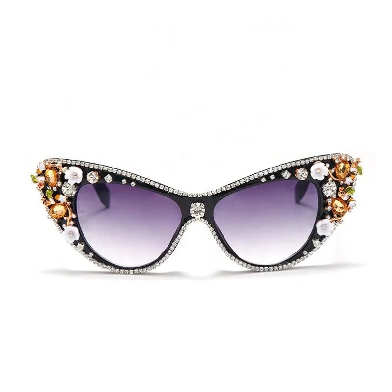 

JHCENTURY Fashion Big Color Rhinestone Sunglasses Men Women Cat Eye Glasses in Stock, Colors
