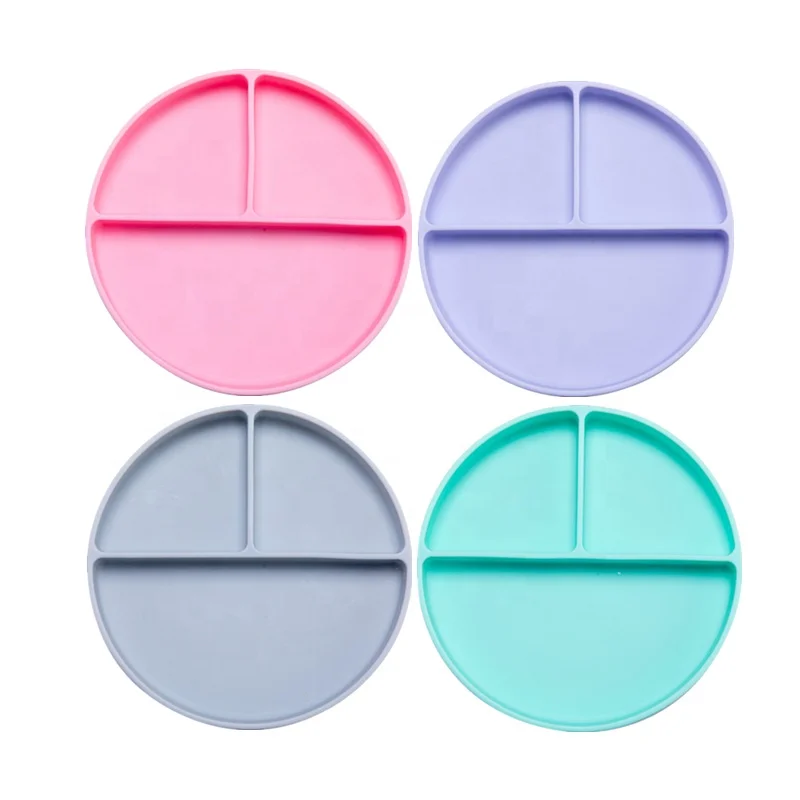 

Amazon New BPA Free Food Grade Suction Divided Bowl Silicone Baby Plate, Pink/blue/green/grey or customized
