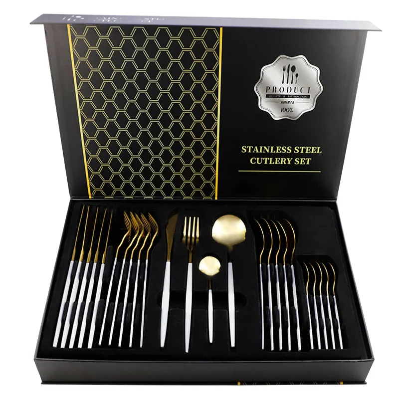 

24 PIECE tableware gift set 304 stainless steel bright Portuguese tableware set, Silver, gold, rose gold, illusory color, black/blue, purple, custom