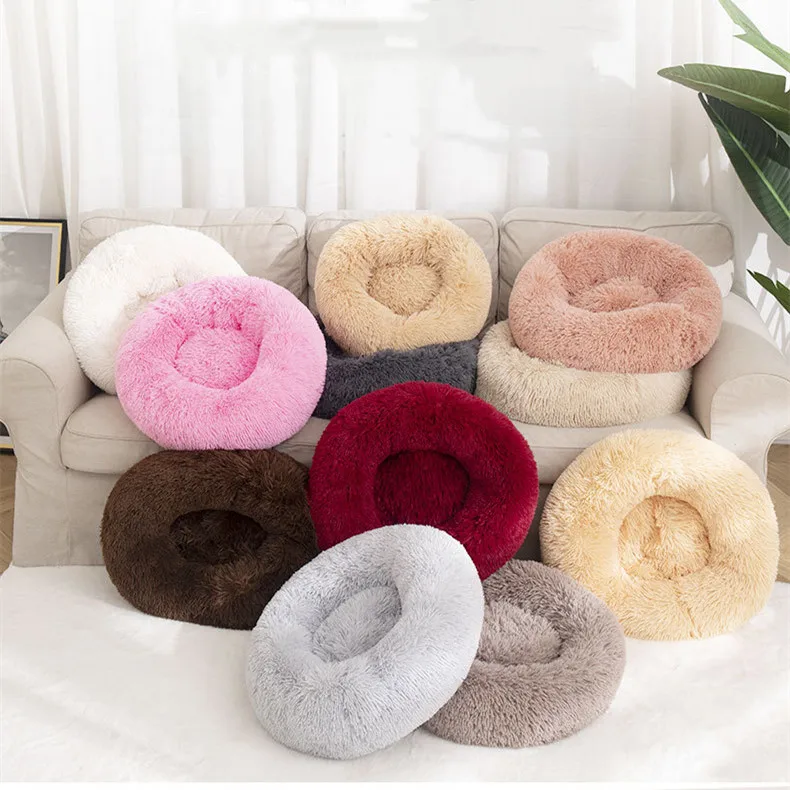 

Popular Pet Donut Bed Fluffy Faux Fur Pet Bed Mattress Pet Calming Soft Sofa Bed Plush Detachable Washable, Multi-colors