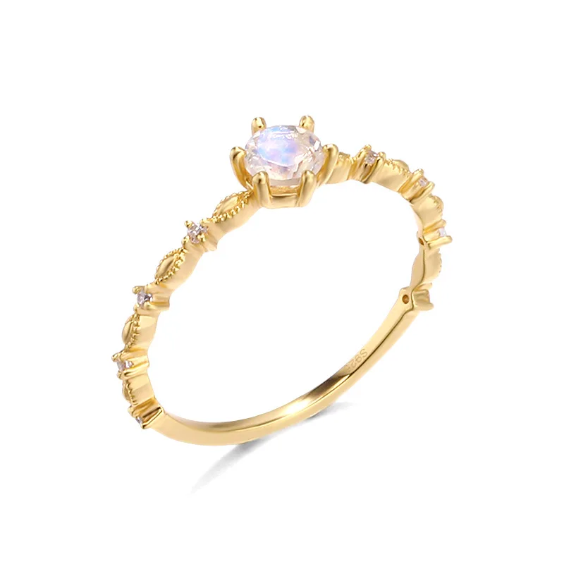

QS279 Natural Moonstone Ring Mini Moonstone Gemstone Ring Gold plated 925 sterling Silver Ring