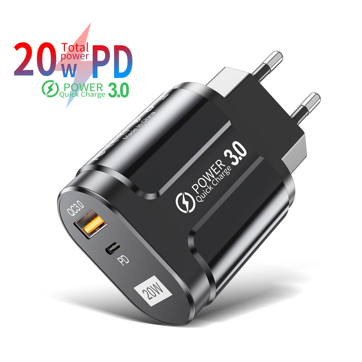 

USLION 2021 Amazon Hot Sell 20W PD Charger Type C USB QC 3.0 Dual Ports Wall Chargers Phone Charger EU US UK for iPhone 12, Black white
