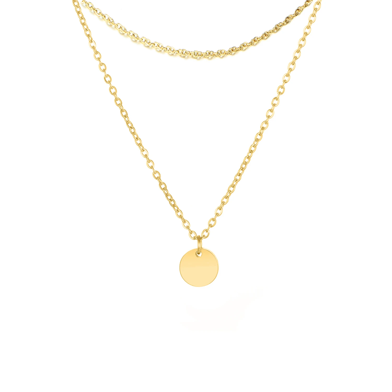 

Concise Style Custom Name Circle Plain Disc Pendant Necklace Choker Double Layer Necklace Chain Jewelry for Women, Gold/silver/rose gold