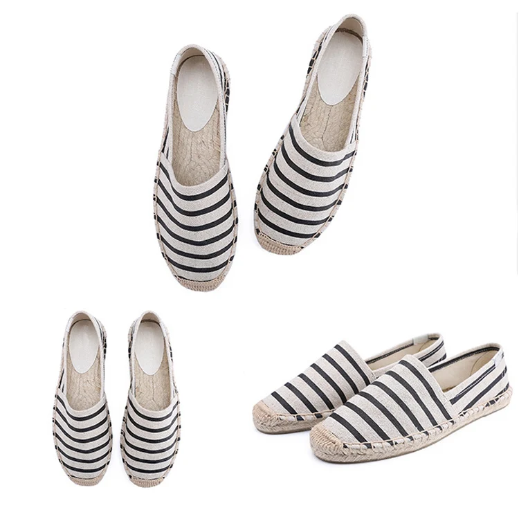 

Custom High Quality Women Stripe Printing Jute Flat Espadrilles