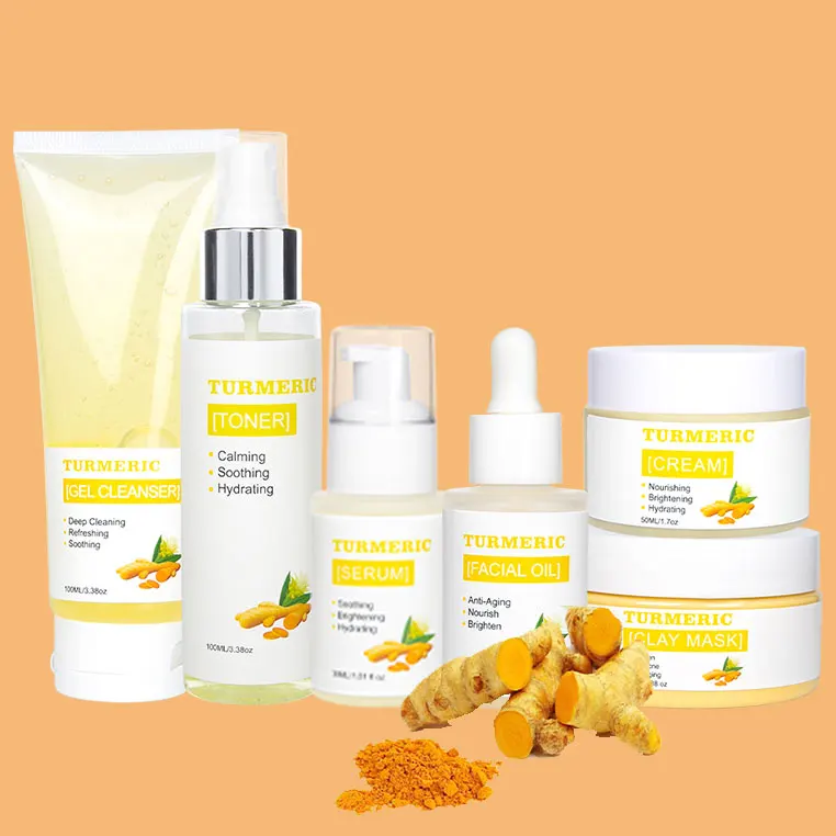 

Custom Vegan Organic Skin Care Cream Mask Toner Serum Gift Set Moisturizing Whitening Tumeric Skin Care Set, Yellow