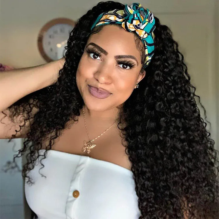 

Kinky Curly Human Hair Headband Wig Machine Made Wig For Black Women Wigs With Headband Glueless