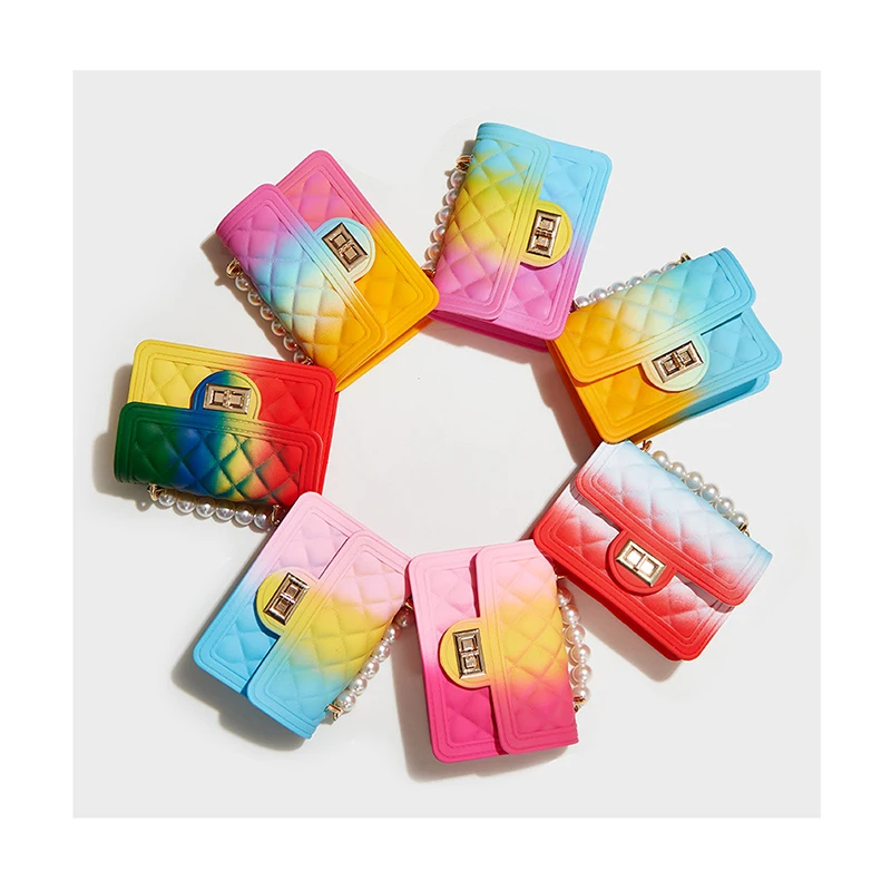 

PVC Summer Jelly Bag Mini Crossbody Bags for Women 2021 Rainbow Color Women's Handbags and Purses Checkered Messenger Phone Bags