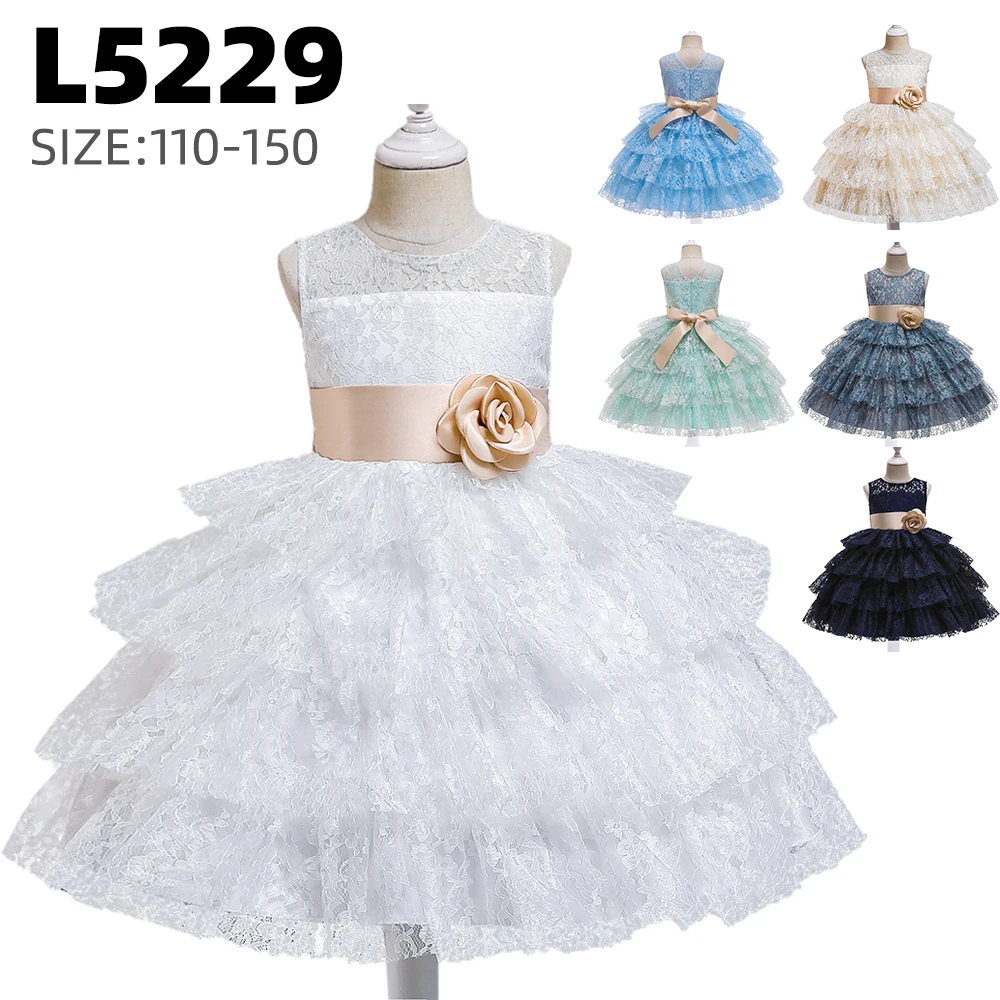 

MQATZ New Stylish Evening Party Dress 3-10Years Flower Girl Lace Princess cake layered Ball Gown L5229