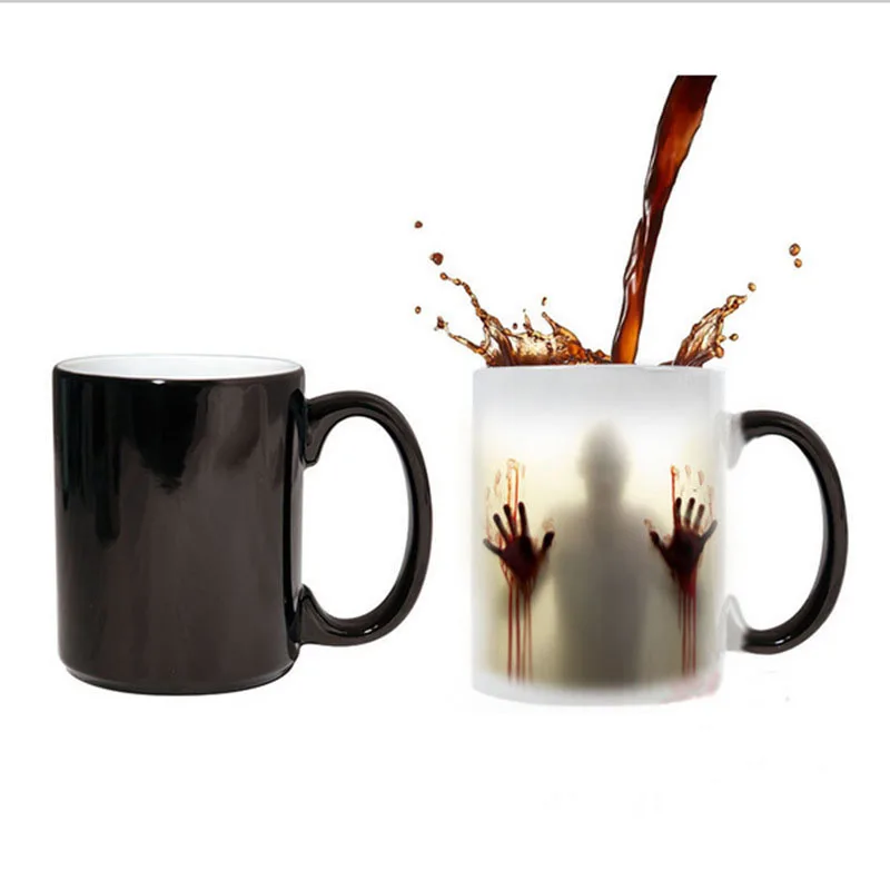 

Hot Sale Halloween Gift Color Gradient Ceramic Mug Black/White Coffee Cup Spoof Ghost Mug