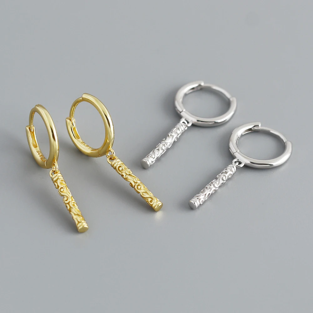 Ins Fashion 925 Silver Plain Simple Stick Hoop Earrings Jewelry 18K Gold Plated Geometry Sterling Silver Hoop Earrings for Women