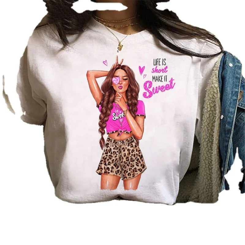 

Cartoon Fashion Cool Princess Printing Ladies Short Sleeve Shirt White T Shirt Cotton Loose T Shirt