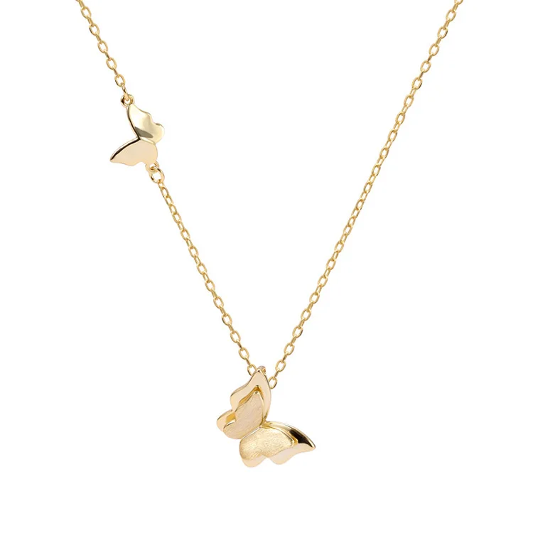 

Korean fashionable women jewelry ladies 925 sterling silver 14k gold plated cute animal butterfly pendant charm necklace
