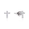 925 Sterling Silver Baroque Pave Setting Synthetic Cz Dangling Cross Stud Drop Earrings